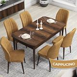 Canisa Rio Serisi 80x132 Açılabilir Mdf Barok Ahşap Desen Masa Takımı ve 6 Cappucino Sandalye