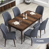 Canisa Rio Serisi 80x132 Açılabilir Mdf Barok Ahşap Desen Masa Takımı ve 6 Füme Sandalye