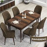 Canisa Rio Serisi 80x132 Açılabilir Mdf Barok Ahşap Desen Masa Takımı ve 6 Kahverengi Sandalye