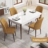 Canisa Rio Serisi 80x132 Açılabilir Mdf Beyaz Masa Ceviz Ayak Masa Takımı ve 4 Cappucino Sandalye