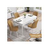 Canisa Rio Serisi 80x132 Açılabilir Mdf Beyaz Masa Takımı ve 4 Adet Cappucino Sandalye