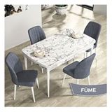 Canisa Rio Serisi 80x132 Açılabilir Mdf Beyaz Mermer Desen Masa Takımı ve 4 Adet Füme Sandalye