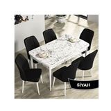 Canisa Rio Serisi 80x132 Açılabilir Mdf Beyaz Mermer Desen Masa Takımı ve 6 Adet Siyah Sandalye