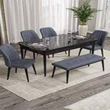 Canisa Rio Serisi 80x132 Açılabilir Mdf Siyah Mermer Desen 4 Füme Sandalye ve 1 Bench Füme Masa Takımı
