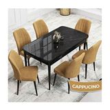 Canisa Rio Serisi 80x132 Açılabilir Mdf Siyah Mermer Desen Masa Takımı ve 6 Adet Cappucino Sandalye