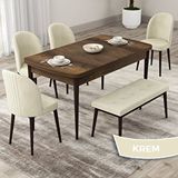 Canisa Roe Serisi 80x132 Açılabilir Barok Ahşap Desen Mutfak Masası Takımı ve 4 Krem Sandalye ve Krem 1 Bench