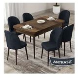 Canisa Roe Serisi 80x132 Açılabilir Barok Ahşap Desen Mutfak Masası Takımı ve 6 Adet Antrasit Sandalye