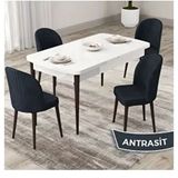 Canisa Roe Serisi 80x132 Açılabilir Beyaz Masa Ceviz Ayak Mutfak Masası Takımı ve 4 Adet Antrasit Sandalye
