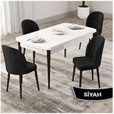Canisa Roe Serisi 80x132 Açılabilir Beyaz Masa Ceviz Ayak Mutfak Masası Takımı ve 4 Adet Siyah Sandalye
