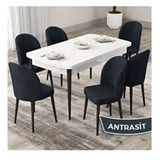 Canisa Roe Serisi 80x132 Açılabilir Beyaz Masa Ceviz Ayak Mutfak Masası Takımı ve 6 Adet Antrasit Sandalye