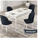 Canisa Roe Serisi 80x132 Açılabilir Beyaz Mermer Desen Mutfak Masası Takımı ve 4 Adet Antrasit Sandalye