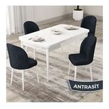 Canisa Roe Serisi 80x132 Açılabilir Beyaz Mutfak Masası Takımı ve 4 Adet Antrasit Sandalye