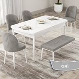 Canisa Roe Serisi 80x132 Açılabilir Beyaz Mutfak Masası Takımı ve 4 Gri Sandalye ve Gri 1 Bench