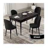 Canisa Roe Serisi 80x132 Açılabilir Siyah Mermer Desen Mutfak Masası Takımı ve 4 Adet Siyah Sandalye