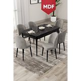 Canisa Roe Serisi Açılabilir Mdf 80x132 Siyah Mermer Desen Mutfak Masası Takımı Ve 6 Gri Sandalye