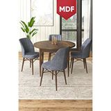 Canisa Rox Serisi Mdf 90x90 Yuvarlak Sabit Barok Ahşap Desen Masa Takımı Ve 4 Füme Sandalye Kahverengi