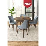 Canisa Rox Serisi Mdf Yuvarlak 90x90 Barok Ahşap Desen Masa Takımı Ve 4 Füme Sandalye Kahverengi