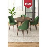 Canisa Rox Serisi Mdf Yuvarlak 90x90 Barok Ahşap Desenli Sabit Masa 4 Haki Yeşil Sandalye Mutfak Masası Takımı Kahverengi