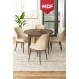 Canisa Rox Serisi MDF Yuvarlak 90x90 Barok Ahşap Desenli Sabit Masa 4 Krem Sandalye Mutfak Masası Takımı
