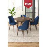 Canisa Rox Serisi MDF Yuvarlak 90x90 Barok Ahşap Desenli Sabit Masa 4 Lacivert Sandalye Mutfak Masası Takımı