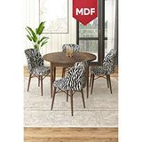 Canisa Rox Serisi, Mdf Yuvarlak Yemek Masası Barok Ahşap Desen Masa Ve 4 Zebra Desen Sandalye Kahverengi