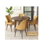 Canisa Rox Serisi Yuvarlak Mutfak Masa Takımı Barok Ahşap Desen Masa ve 4 Adet Cappucino Sandalye