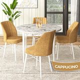 Canisa Rox Serisi Yuvarlak Mutfak Masa Takımı Beyaz Mermer Desen Masa ve 4 Cappucino Sandalye