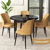Canisa Rox Serisi Yuvarlak Mutfak Masa Takımı Siyah Mermer Desen Masa ve 4 Cappucino Sandalye