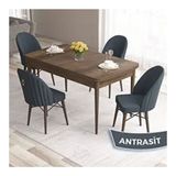 Canisa Roz Serisi 80x132 Açılabilir Barok Ahşap Desen Masa Takımı ve 4 Adet Antrasit Sandalye