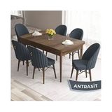 Canisa Roz Serisi 80x132 Açılabilir Barok Ahşap Desen Masa Takımı ve 6 Adet Antrasit Sandalye