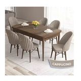 Canisa Roz Serisi 80x132 Açılabilir Barok Ahşap Desen Masa Takımı ve 6 Adet Cappucino Sandalye