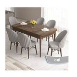 Canisa Roz Serisi 80x132 Açılabilir Barok Ahşap Desen Masa Takımı ve 6 Adet Gri Sandalye