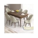 Canisa Roz Serisi 80x132 Açılabilir Barok Ahşap Desen Masa Takımı ve 6 Adet Krem Sandalye