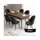 Canisa Roz Serisi 80x132 Açılabilir Barok Ahşap Desen Masa Takımı ve 6 Adet Siyah Sandalye