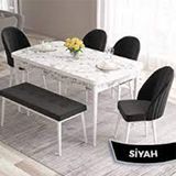 Canisa Roz Serisi 80x132 Açılabilir Beyaz Doğal Ahşap Ayak 4 Antrasit Sandalye Ve 1 Bench Antrasit Masa Takımı