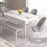 Canisa Roz Serisi 80x132 Açılabilir Beyaz Doğal Ahşap Ayak 4 Cappucino Sandalye ve 1 Bench Cappucino Masa Takımı