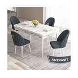 Canisa Roz Serisi 80x132 Açılabilir Beyaz Mermer Desen Masa Takımı ve 4 Adet Antrasit Sandalye
