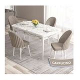 Canisa Roz Serisi 80x132 Açılabilir Beyaz Mermer Desen Masa Takımı ve 4 Adet Cappucino Sandalye