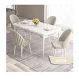 Canisa Roz Serisi 80x132 Açılabilir Beyaz Mermer Desen Masa Takımı ve 4 Adet Krem Sandalye