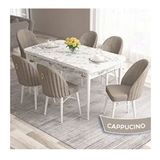 Canisa Roz Serisi 80x132 Açılabilir Beyaz Mermer Desen Masa Takımı ve 6 Adet Cappucino Sandalye