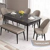 Canisa Roz Serisi 80x132 Açılabilir Siyah Mermer Desen 4 Cappucino Sandalye ve 1 Bench Cappucino Masa Takımı