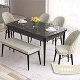 Canisa Roz Serisi 80x132 Açılabilir Siyah Mermer Desen 4 Krem Sandalye ve 1 Bench Krem Masa Takımı