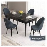 Canisa Roz Serisi 80x132 Açılabilir Siyah Mermer Desen Masa Takımı ve 4 Adet Antrasit Sandalye