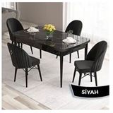Canisa Roz Serisi 80x132 Açılabilir Siyah Mermer Desen Masa Takımı ve 4 Adet Siyah Sandalye