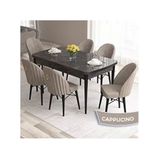 Canisa Roz Serisi 80x132 Açılabilir Siyah Mermer Desen Masa Takımı ve 6 Adet Cappucino Sandalye
