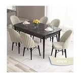 Canisa Roz Serisi 80x132 Açılabilir Siyah Mermer Desen Masa Takımı ve 6 Adet Krem Sandalye
