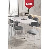 Canisa Runes Serisi Mdf Sabit 80X130 Beyaz Mutfak Masası Takımı 6 Sandalye - Gri