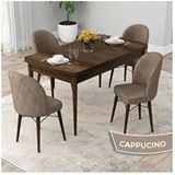 Canisa Rut Serisi 80x132 Açılabilir Barok Ahşap Desen Mutfak Masası Takımı ve 4 Adet Cappucino Sandalye