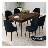 Canisa Rut Serisi 80x132 Açılabilir Barok Ahşap Desen Mutfak Masası Takımı ve 6 Adet Antrasit Sandalye