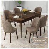 Canisa Rut Serisi 80x132 Açılabilir Barok Ahşap Desen Mutfak Masası Takımı ve 6 Adet Cappucino Sandalye